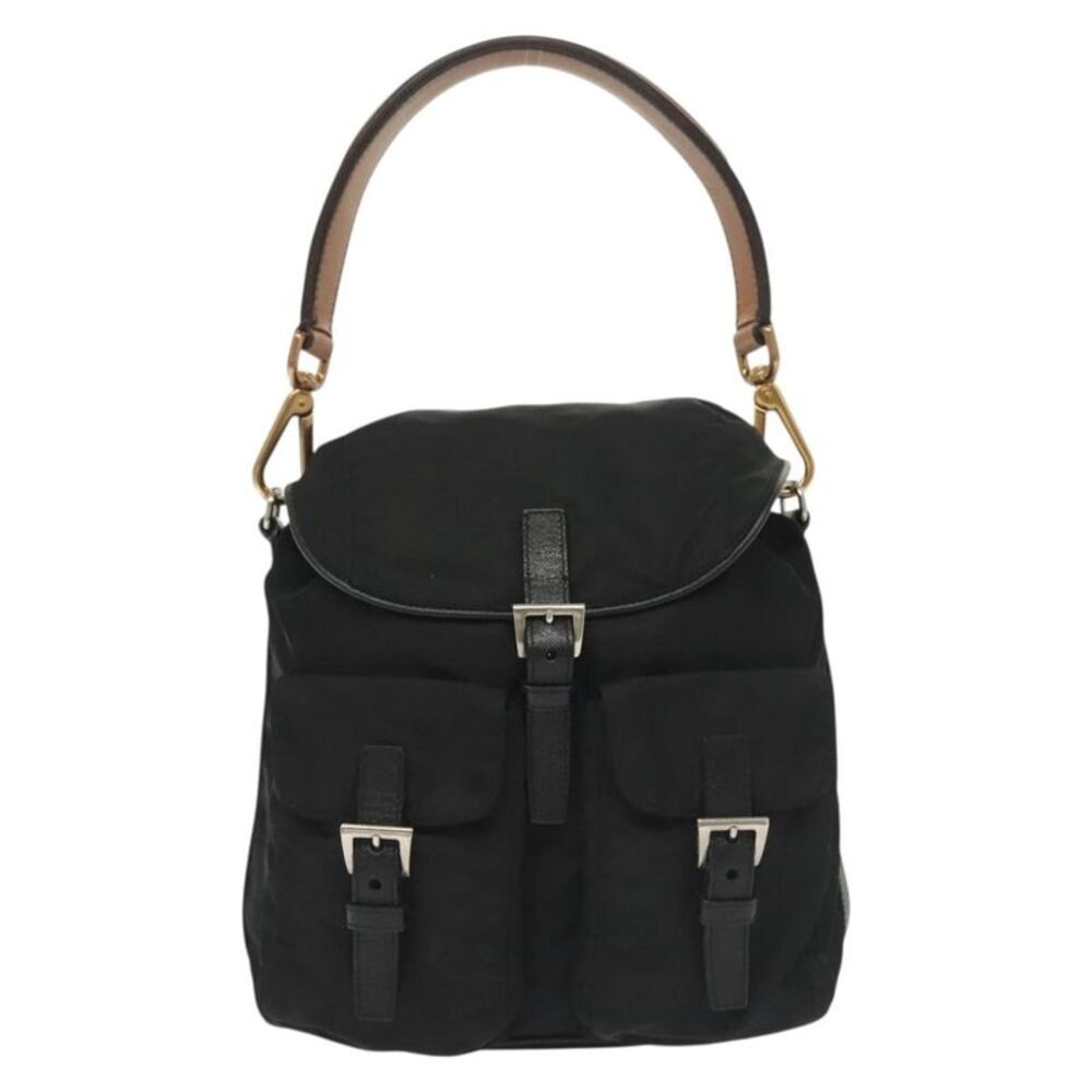Prada Double Pocket Drawstring Tessuto Black Nylon Shoulder Bag Bag